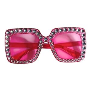 Pink Gem-Embellished Square Women's Sunglasses